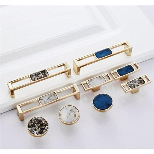 Blue Nordic Marble Shell Cabinet Handle Knobs Cupboard Drawer And Wardrobe Pulls Kitchen Furniture Hardware 96Mm 128Mm