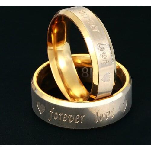 Wedding Rings for Women Men Jewelry Heart Forever Love Engraved Stainless Steel Gold-color Engagement Couple Ring Gift