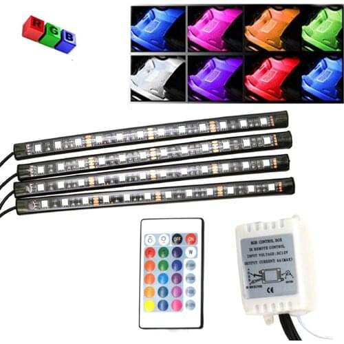 12V 4pcs 12leds/pc Car RGB LED Strip Light Car Styling Decorative Atmosphere Lamps Car Interior Light With Remote