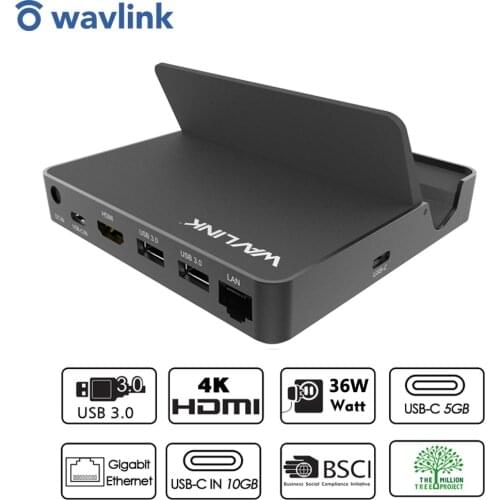 Wavlink 10Gbps USB 3.1 Gen 1 Universal Docking Station USB-C HUB Power Delivery PD Gigabit Ethernet HDMI USB 3.0 36W Adapter