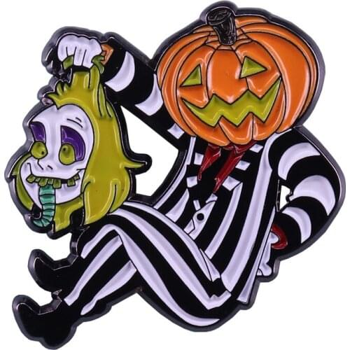 Creepy clown pin pumpkin man brooch perfect Halloween accessory