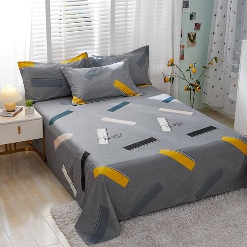 1pcs 100% Cotton Bed Sheet Gray Simplicity Printed Double Top King Sheets Pure Cotton Single Size Kids Bed Linen (No Pillowcase)
