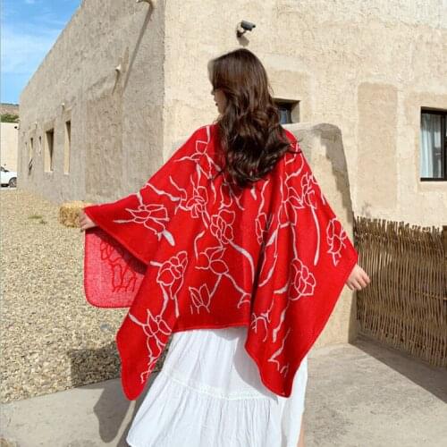 130*150CM autumn and winter national wind thickened oversized shawl tourism warm retro scarf cloak women