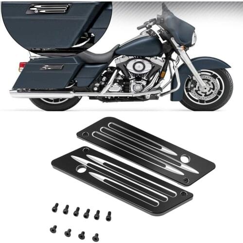 2PCS Black Motorcycle Saddlebag Latch Cover Cut CNC Aluminum Fit For Harley Touring Electra Street Glide Road King 1993-2013