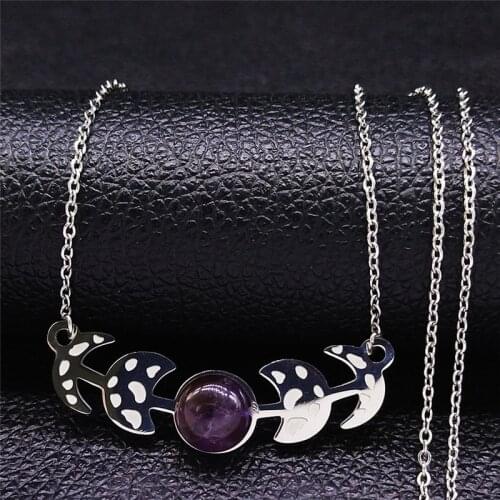 2021 Stainless Steel Moon Chain Necklaces Men/Women Silver Color Purple Crystal Necklaces Jewelry pierre naturelle N659S04