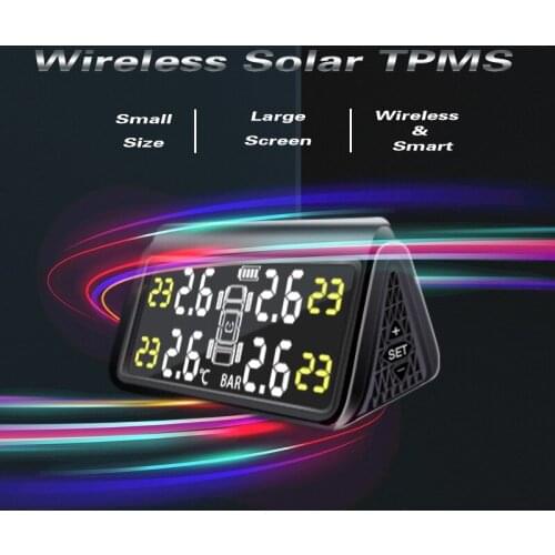 2021 Solar TPMS Tire Pressure Monitor LCD Screen Car Alarm External Sensors Monitoring System Tyre Pressure Sensor USB Charging