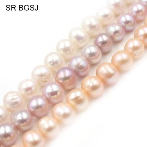 Free Shipping 10mm White Pink Purple Nearly Round Natural Freshwater Pearl Jewelry Making Beads Strand 15"
