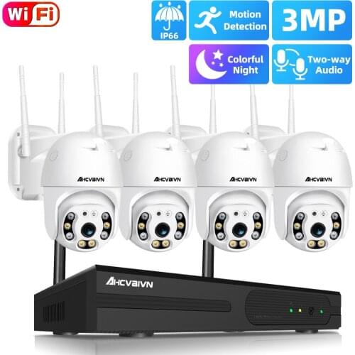 3MP HD Wireless CCTV System Two Way Audio Waterproof PTZ WIFI IP Security Camera 4CH P2P NVR Video Surveillance Kit APP Remote