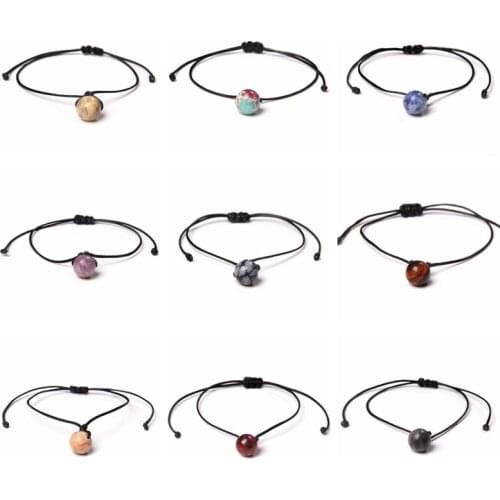 Single Natural Stone Bead Bracelet Lucky Lovers Couple Women Men Black Rope Fashion Handmade Bracelet Jewelry Gifts Dropshipping