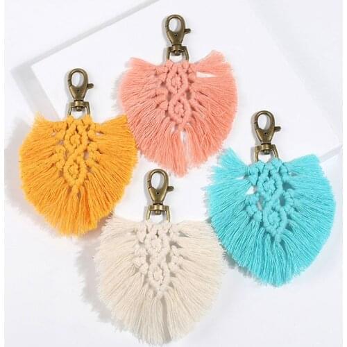 Tassel Keychains for Women Boho key Holder Keyring Macrame Bag Charm Car Hanging Plush Tassel Toys Gift for Baby Children Women