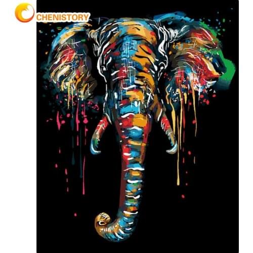 CHENISTORY Colorful Elephant Animal Painting By Numbers Kit For Adults Diy Framed Acrylic Paint Draw On Canvas Home Decor Photo