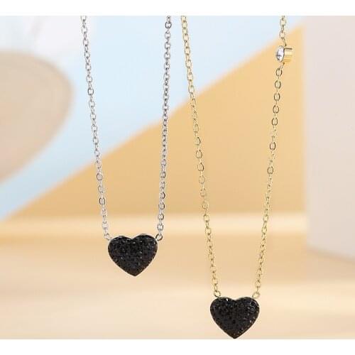 Retro Black Heart Dainty Necklace Gold Silver Color Choker Necklace For Women Pendant Jewelry Gift
