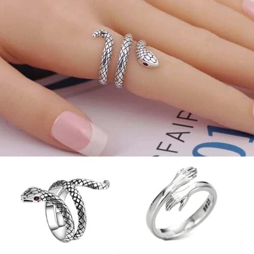 Exaggerated Snake Ring European New Retro Punk Goth Cobra Shaped Opening Adjustable Hug Ring Gift Party Jewelry for Men Women