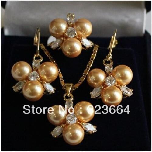 Hot Sell! fashion jewelry natural golden shell pendant earrings ring8# -AAA
