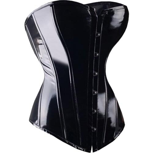 Hot sale corset overbust sexy vinyl corset bustier plus size corsets and bustiers tops black overbust corset Size S M XL-2XL