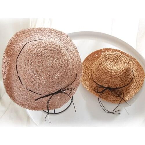 H7417 Children Crochet Straw Sun Hat Summer Girls Beach Outdoor Sun Protection Cap Kids Holiday Folding Sunscreen Sunshade Hats