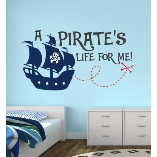 Pirate Life For Me Lovely Quotes Wall Sticker Cartoon Wall Sticker Kids Nursery Bedroom Decor Decals Removable Modern Design M-6