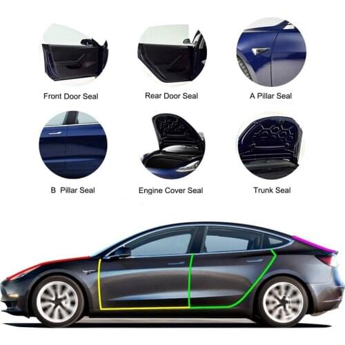 Door Seal Kit Soundproof Strip Weather Stripping Wind Noise Reduction Kit Weather Draft Seal Strip for Tesla Model 3 Front&Rear