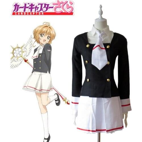 Anime Cos Card Captor SAKURA KINOMOTO SAKURA Cosplay Costume Uniform Sailor suit Set