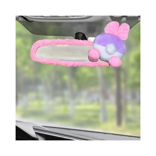 Creative short plush cute Bear rabbit chicken rearview mirror cover new cute cartoon mirror car interior decoration