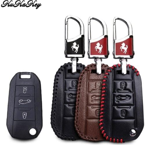KUKAKEY Genuine Leather Car Key Case Flip Remote Protect Cover For Citroen C4 CACTUS C5 C3 C4L Peugeot 508 301 2008 3008 408