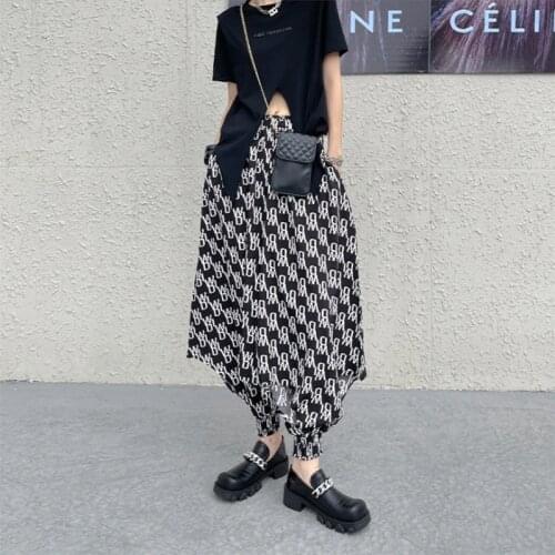 Summer Thin Light Womens Harem Pants High Waist Hip Hop Printing Wide Leg Trousers Street 2021 Female Irregular Loose Fashion