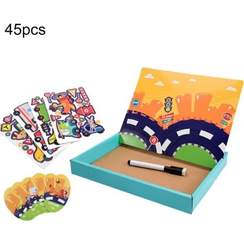 45Pcs/Set Magnetic Jigsaw Cartoon Pattern Educational Papery Children Puzzle Toy for Gifts
