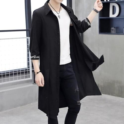 Mens Mid-length Windbreaker Over-the-knee Coat Chinese Loose Robe Cardigan with Sleeves Hanfu Robe Coat Cloak Spring Thin Coat