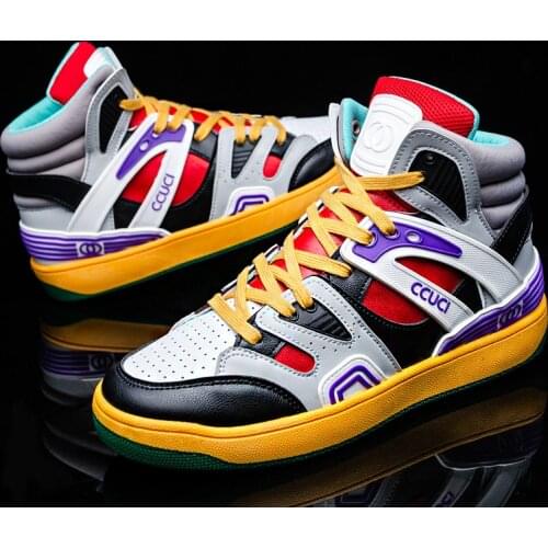 Fall 2021 mens high top shoes color matching skateboard shoes sports casual shoes non-slip breathable good matching size 39-44
