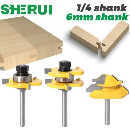 Tongue and Groove Router Bit Tool Set 1/4'' Shank With 45° Lock Miter Bit 1/4'' 6mm Shank - Solid Steel, Anti Kickback Design