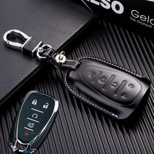 NAN ZI HAN Leather Car Key Fob Cover Case for Chevrolet/Chevy 2016 2017 Malibu 2018 Cruze Camaro Key Chain Holder Accessories