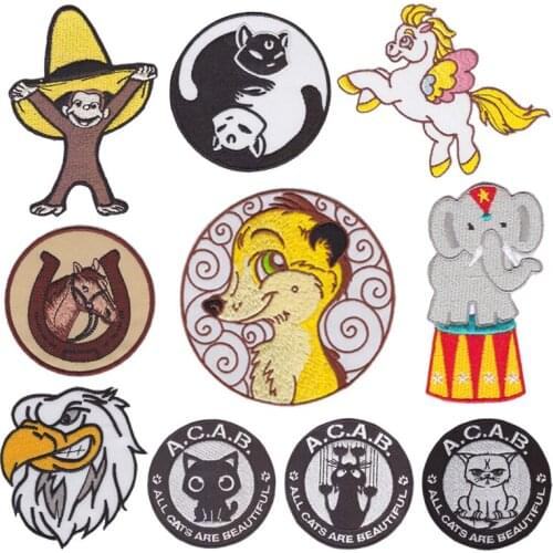 Cats and monkeys Patches For Clothing Cheap Cartoon Embroidery Patch Fabric Badge Stickers For Clothes Jeans Decoration