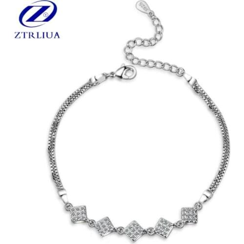 New Temperament Exquisite Accessories Female 925 Sterling Silver Jewelry High-end Crystal Square Gift Bracelets SB92