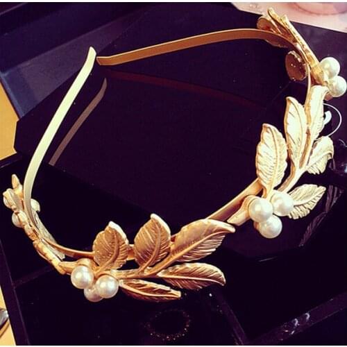 New Korean Style Pearl Hairbands Womens Hair Jewelry Vintage Gold Leaves Hair Accessories