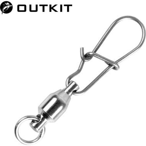 OUTKIT 10pcs/ Ball Bearing Fishing Swivel With Nice Snap Silver Stainless Steel Hard Fishing Lure Connector Accessories