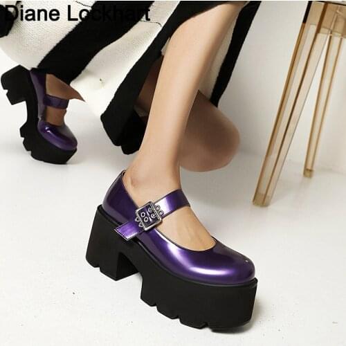 Sexy Platform High Heels Mary Jane Shoes For Women Black Purple Patent Leather Harajuku Goth Pumps High Quality Girls Wedges 41