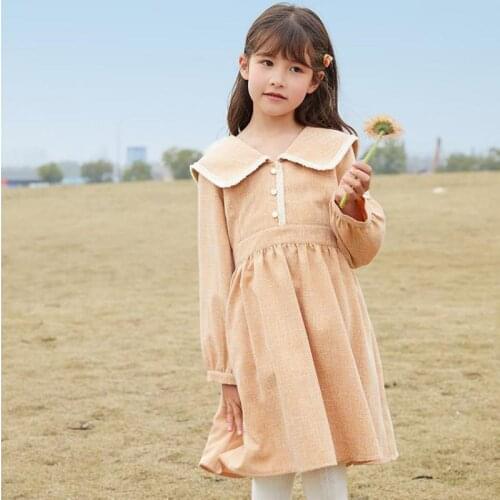 Girls Dress 2020 Spring New Large Lapel Childrens Princess Long Sleeve Dress Big Childrens Spring And Autumn Girl Dresses