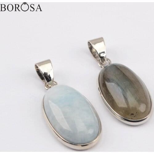 BOROSA 5/10Pcs Egg Shape Labradorite Chalcedony Charms for Necklace Natural Gems Stones Pendant Women Healing Jewelry WX1523