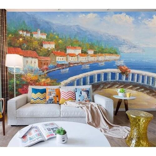 Custom wallpaper 3d photo mural ultra high definition giant balcony Mediterranean oil painting art background mural 3d wallpaper