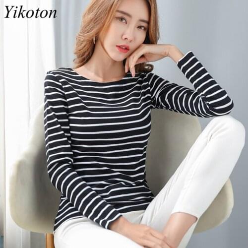 Casual Women T-Shirt Long Sleeve Korean Style Slim Basic Cotton Tshirt Top Womens Clothing Spring/Autumn T Shirt Femme Plus Size