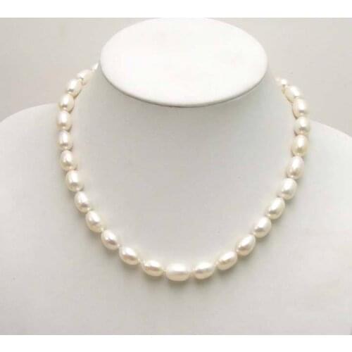 SALE 7-8mm Rice White Natural Freshwater PEARL 17" NECKLACE-nec5024