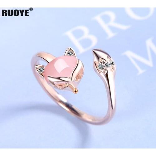 925 Sterling Silver Opal Ring Rose gold Fox Ring For Women Silver Jewelry New Jewelry