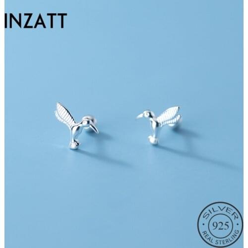 INZATT Real 925 Sterling Silver Bird Bead Thread Stud Earrings For Fashion Women Party Cute Fine Jewelry Accessories Gift