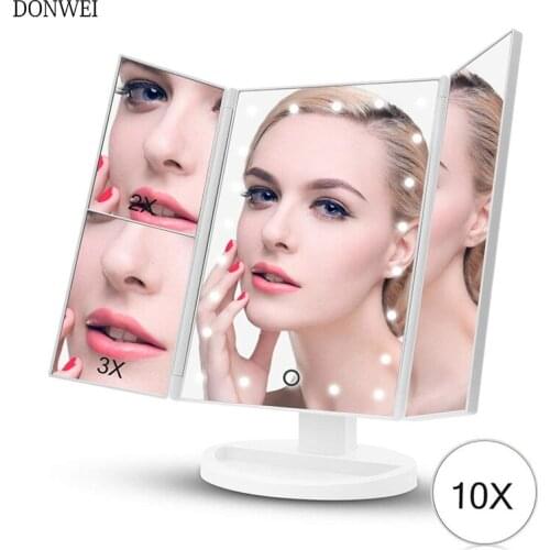 3 Folding Adjustable Touch Screen Makeup Mirror light 22 LED Table Desktop Makeup1X/2X/3X/10X Magnifying Mirrors Vanity light
