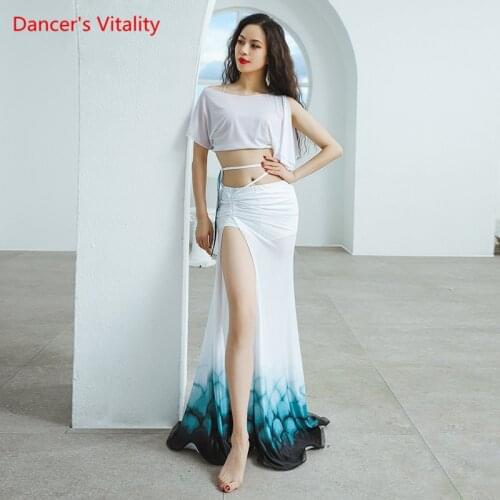 Belly Dance Top Or Skirt Water Yarn Shirt Fish Scale Print Split Skirt Practice Clothes Adult Elegant Performance Clothing