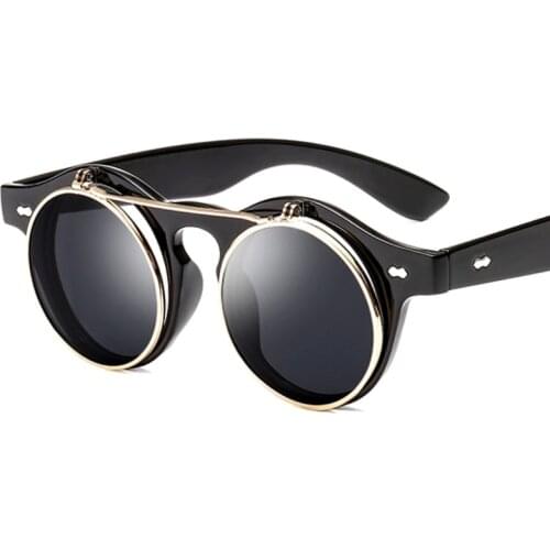 Vintage Steampunk Round Sunglasses For Men And Women Fashion Steam Punk Sun Glasses Double Layer Flip Up Designer Shades