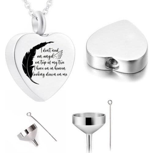 Heart-Shaped Cremation Jewelry Feather Stainless Steel Cremation Urn Aluminum To Commemorate The Dead Relatives/Pets