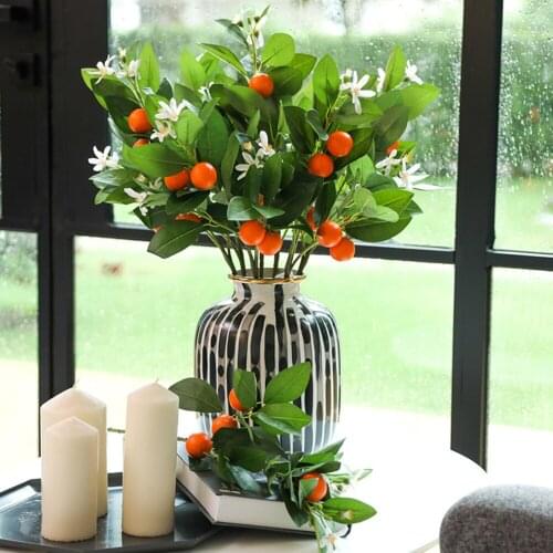 Garden Green Decoration Artificial Orange Leaf Simulation Plants Branches 58cm Home Party Realistic Natural Silk Fake Leaves