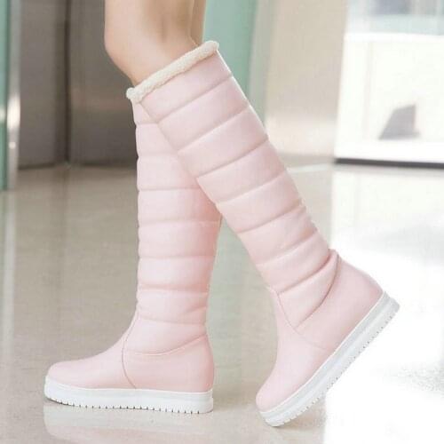 2020 Winter Warm Plush Women Snow Boots Platform Flat with Ladies Knee High Boots Slip on Women Winter Warm Shoes Black Pink