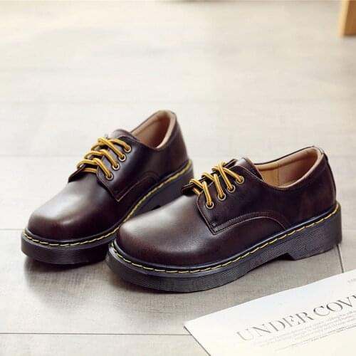 QPFJQD Japanese Style Martin Flats Retro Students Harajuku Thick-Soled High Quality Genuine Split Leather WomenS Shoes Lace Up